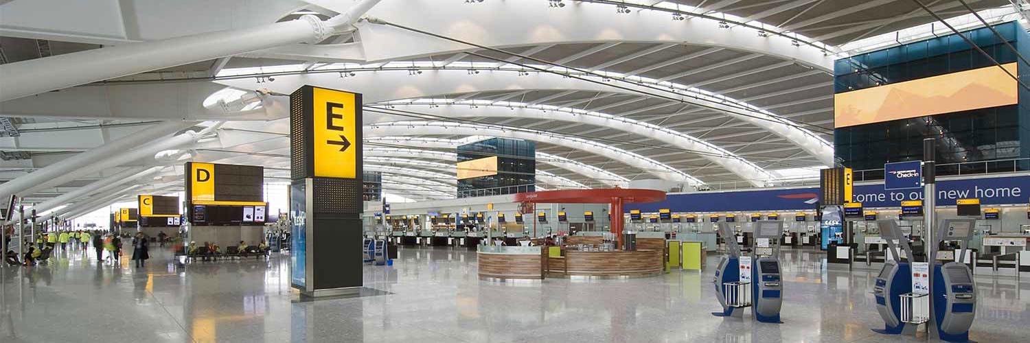 A panoramic of the inside of an Airport