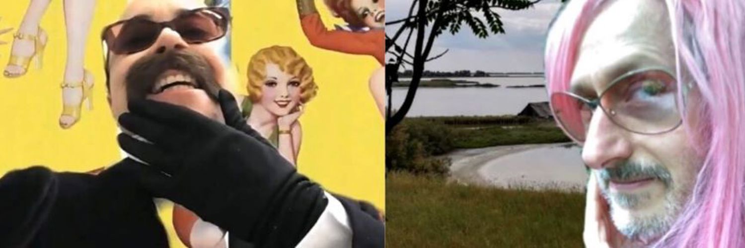 A collage of images of people acting in costume online 
