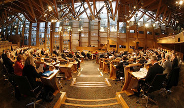The inside of Scottish Parliament at Hollyrood, Edinburgh