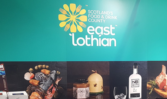 A large banner with "Scotland's Food & Drink County, East Lothian" on it