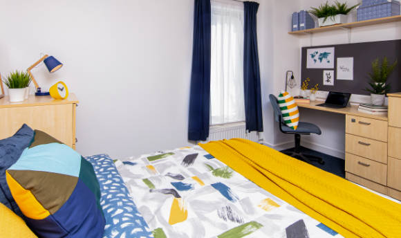 A clean, tidy double room on the QMU campus
