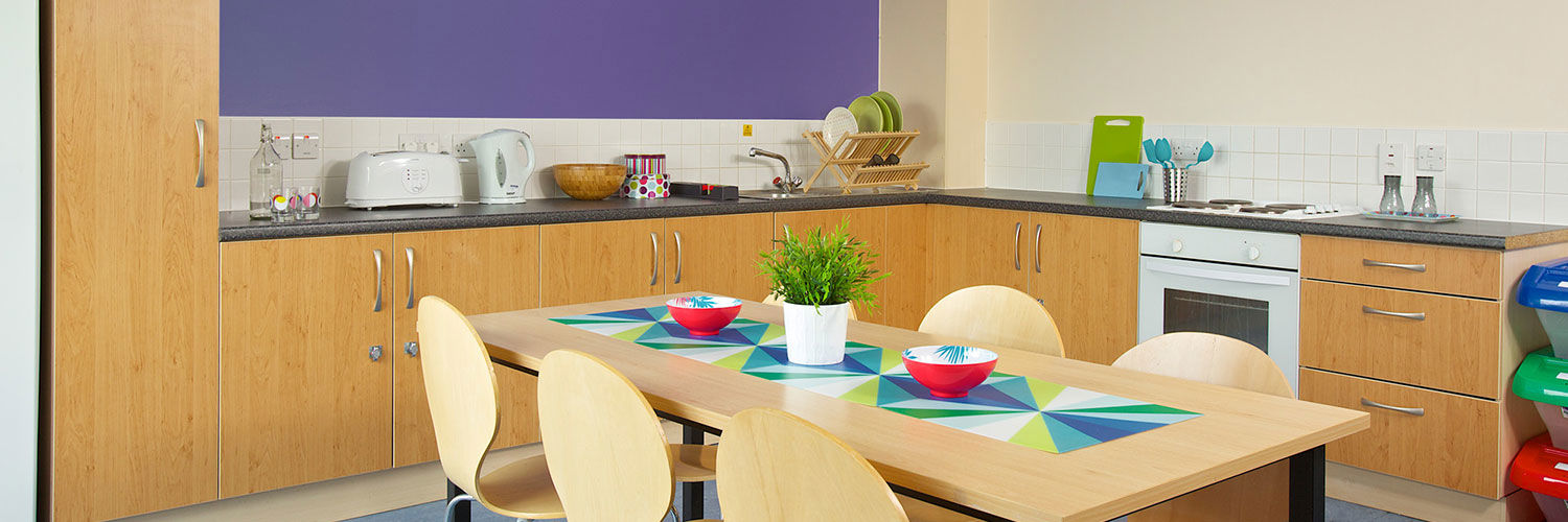 A bright open shared kitchen in the student accommodation