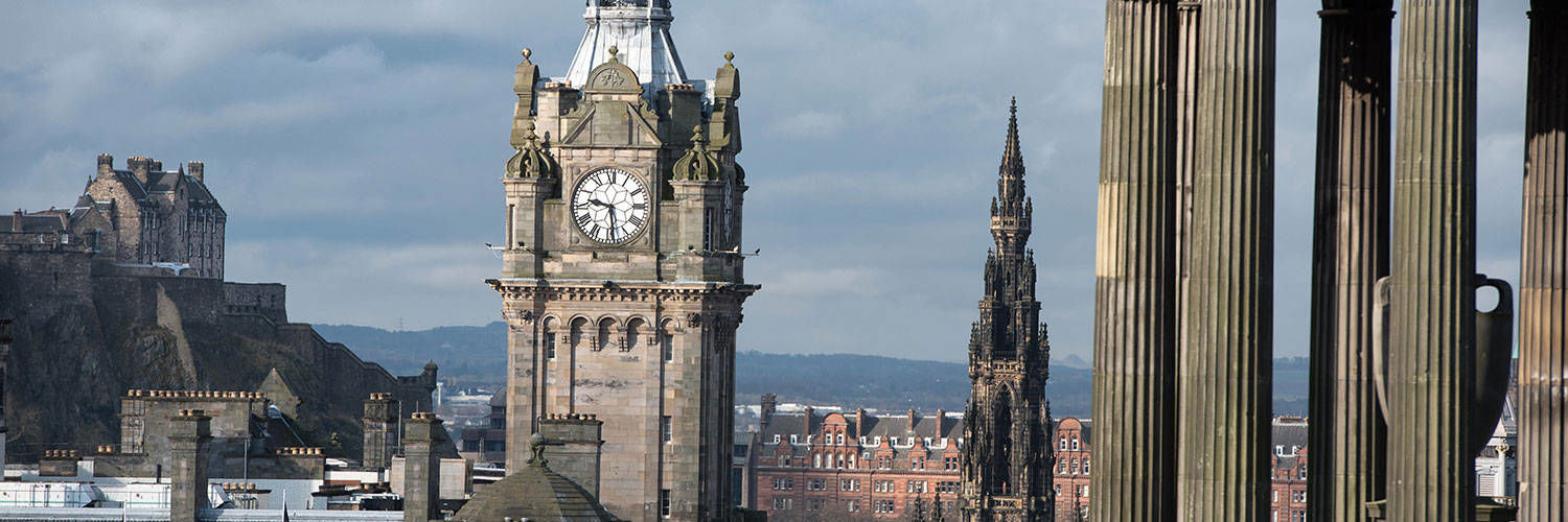 A photo of Edinburgh with the Balmoral Clock in the centre