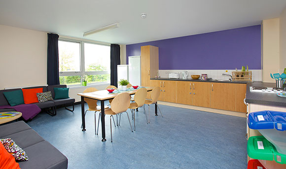 A bright open shared kitchen in the student accommodation