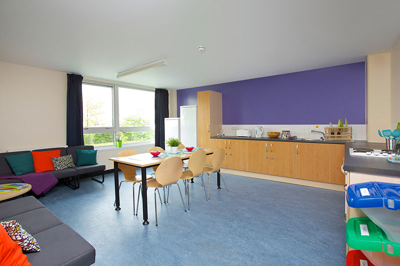 A bright open shared kitchen in the student accommodation