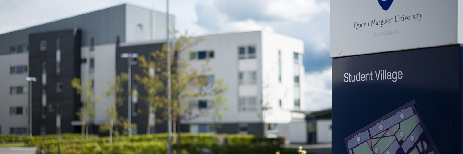QMU Student Village map sign on campus