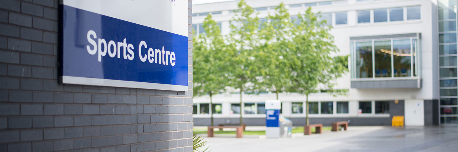 Close up of the Sports Centre sign at Queen Margaret University