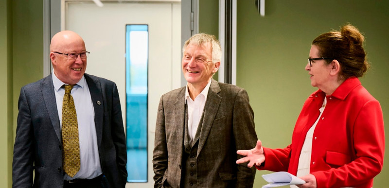 Ivan McKee, Sir Paul Grice and Marian McNeill in jovial conversation