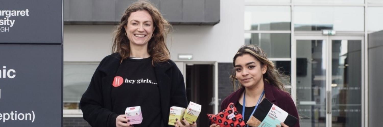 Daisy Williams, University & Colleges Partnership Manager at Hey Girls, pictured next to QMUSU President Aasiyah Patankar.