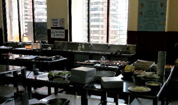 A professional kitchen set up for service