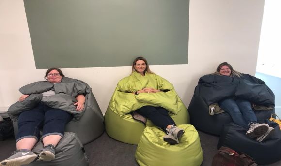 Image of Kerry, Susie and Kerry on beanbags