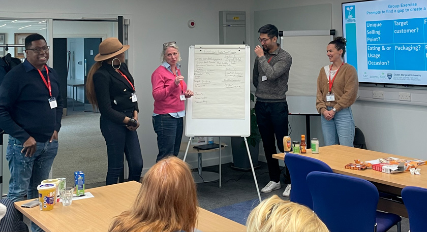 Team of 4 people presenting their results of a class-based activity