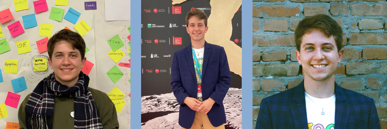 Three pictures of David, looking at the camera