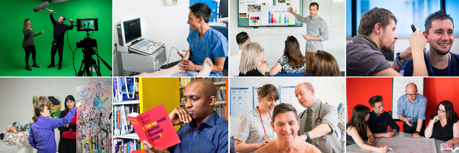 A collage of different courses at Queen Margaret University, Edinburgh