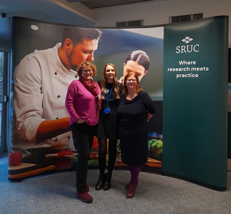 Ceri Ritchie, Principal Consultant at SAC Consulting (part of SRUC) (left) with Sarah Wilkie, Sensory Technologist at QMU and Catriona Liddle, Head of Scottish Centre for Food Development & Innovation at QMU (right)