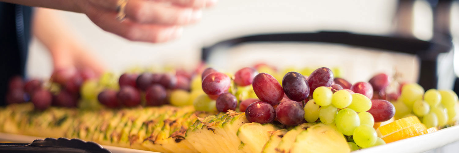 Close up of a tray of prepared fruit