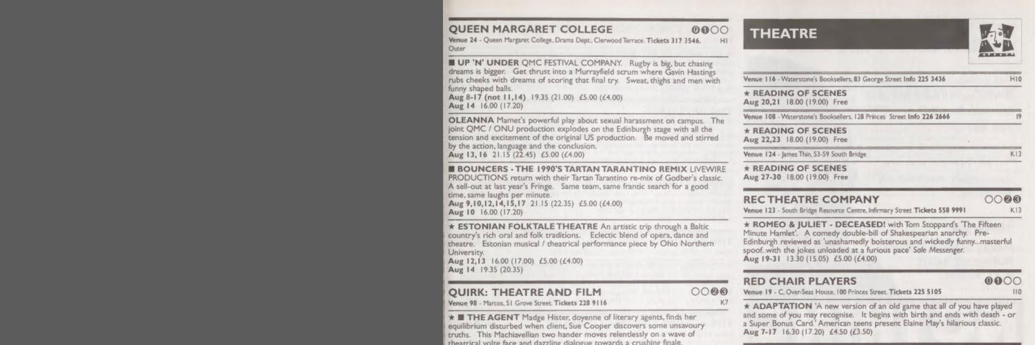 The listing from the 1996 Edinburgh Festival Fringe programme for Up ‘n’ Under.