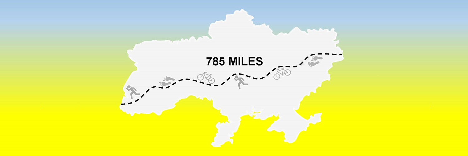 Graphic showing map of Ukraine showing the 785 mile route from the east of the country to the west.