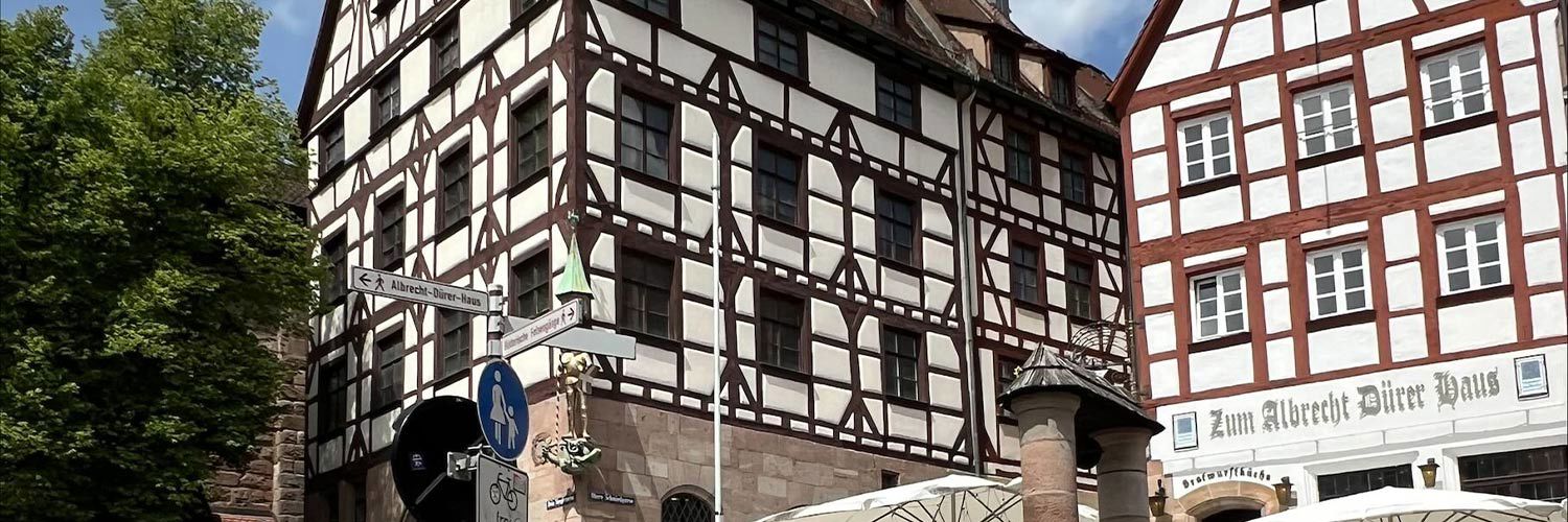 A close up of traditional German buildings