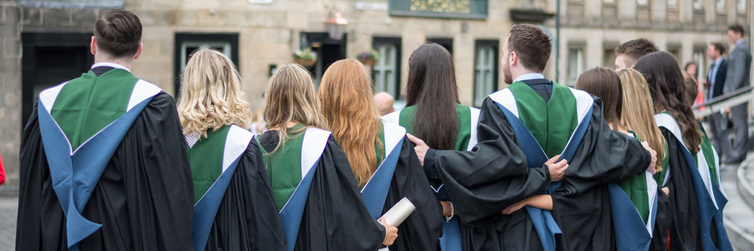 Students wearing graduation gowns