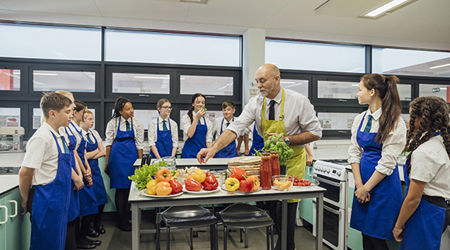 Secondary school Home Economics class in action