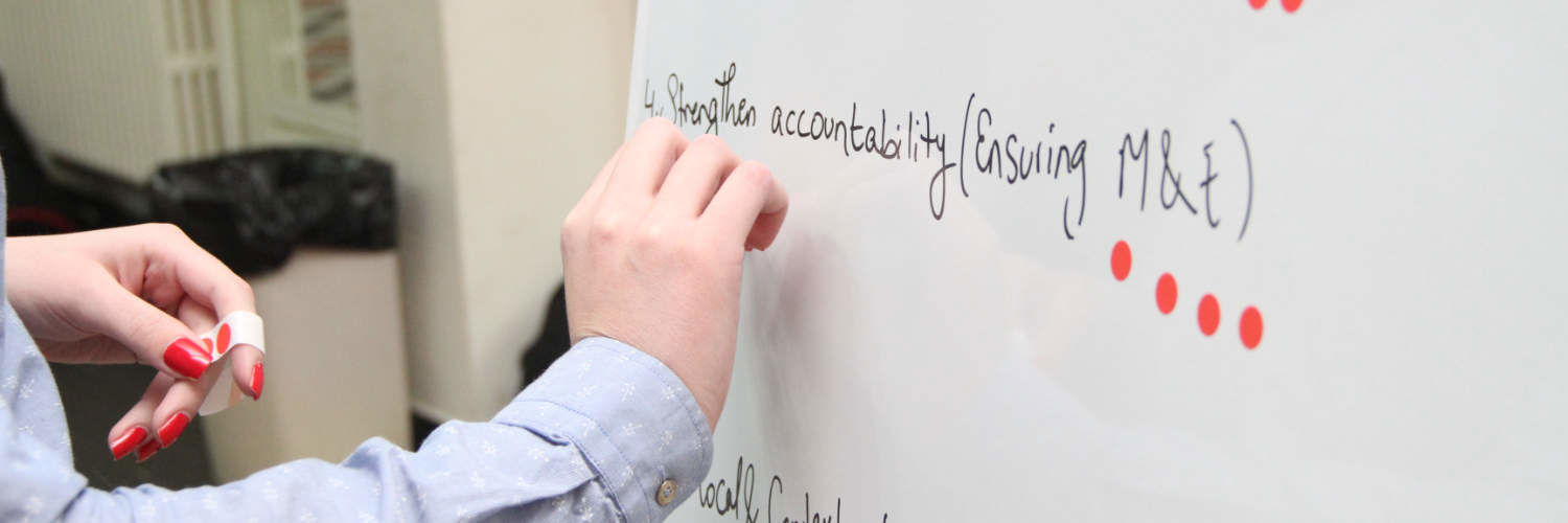 Hands writing on whiteboard