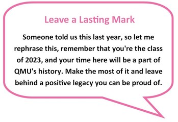 Pink speech bubble stating "Leave a lasting mark"