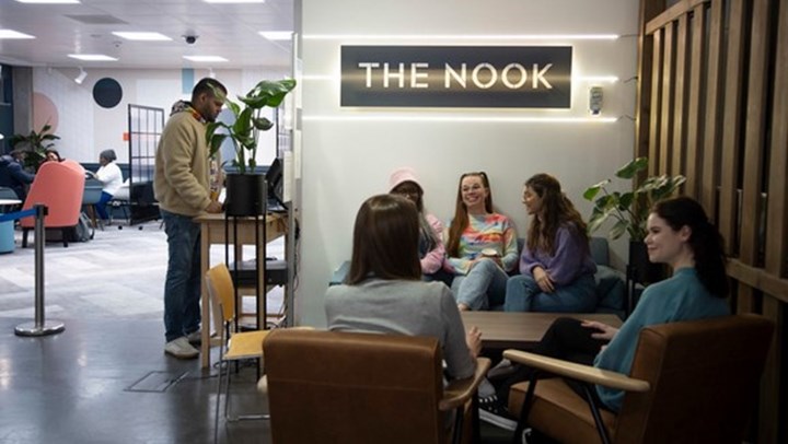 Students sitting and chatting in the Nook