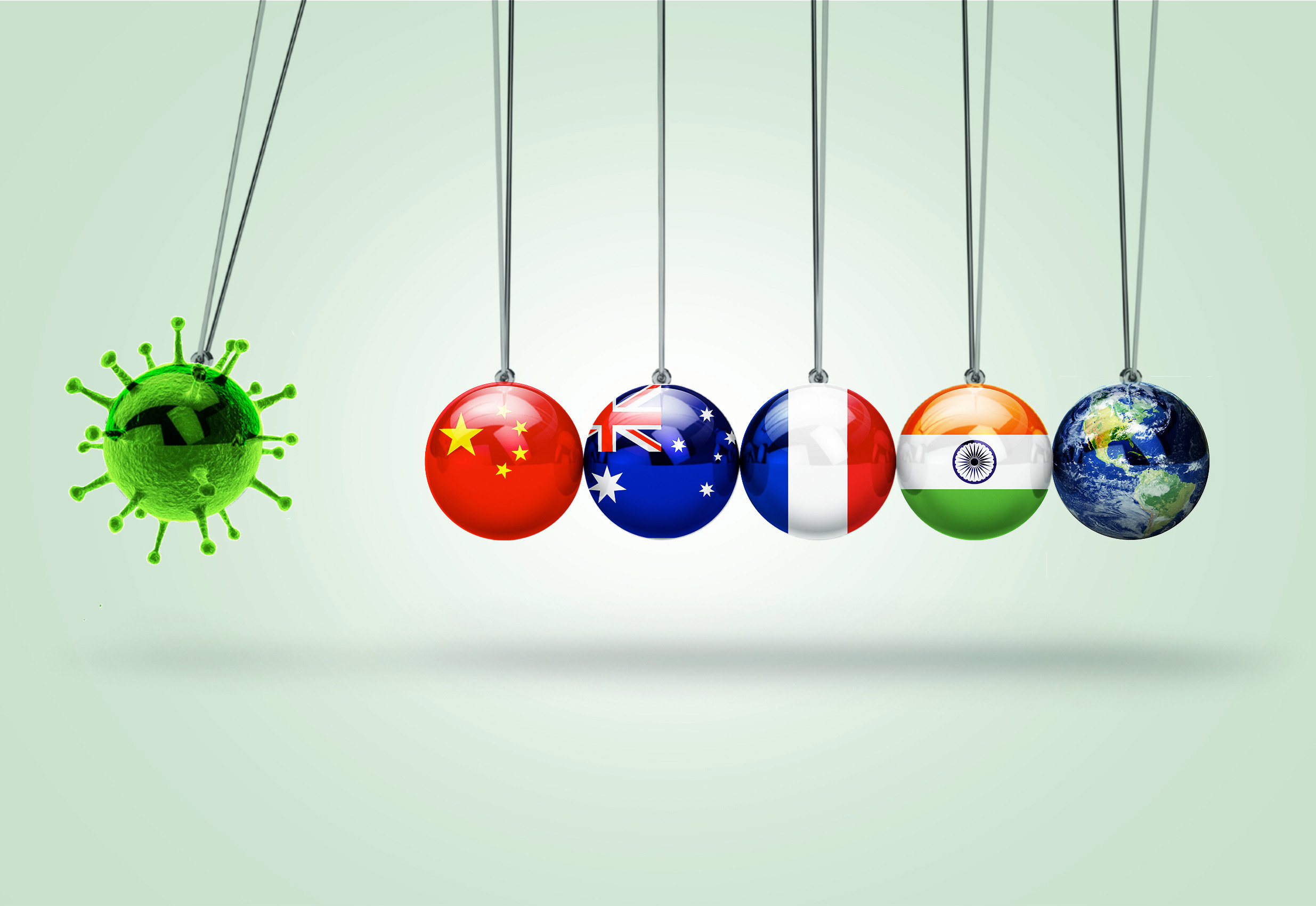 Public health subject artwork representing virus transmission between countries