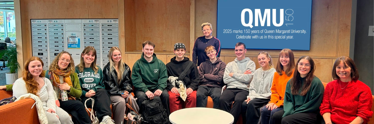 Stef Smith and students in the Learning Resource Centre at QMU 