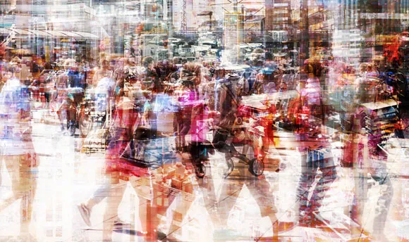 Abstract image of lots of people walking in the street