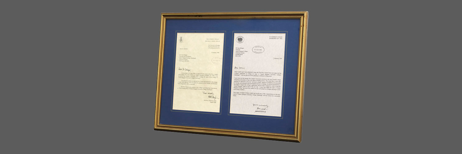 These official documents, dating from 1999, confirm Queen Margaret College’s new status as Queen Margaret University College.