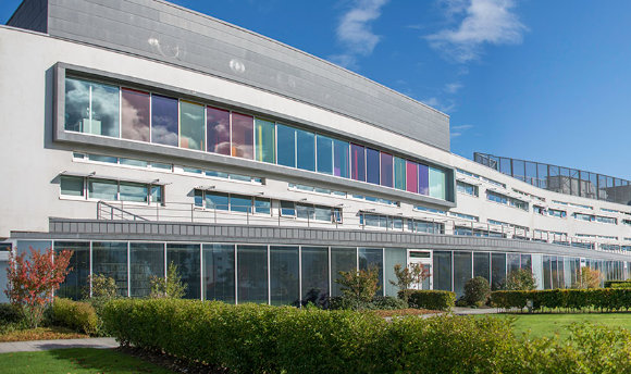 Panoramic view of campus building and grounds