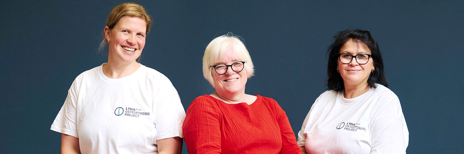 Photo of Lydia Osteoporosis team at QMU (L-R): Becca Freeden, Dr Karen Matthews, and Laura Fregonese.