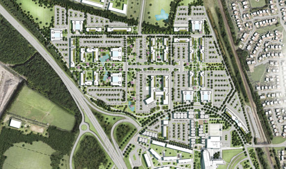 An aerial view of the proposed Innovation Park expansion of QMU campus, Edinburgh
