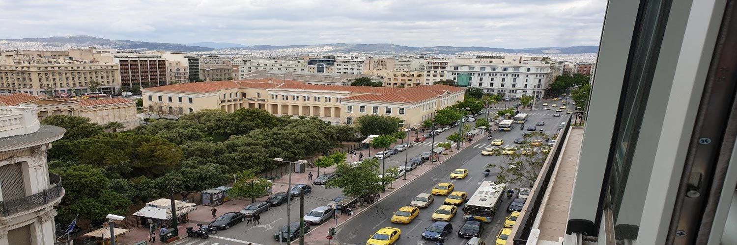 A busy city centre street in Athens, Greece.
