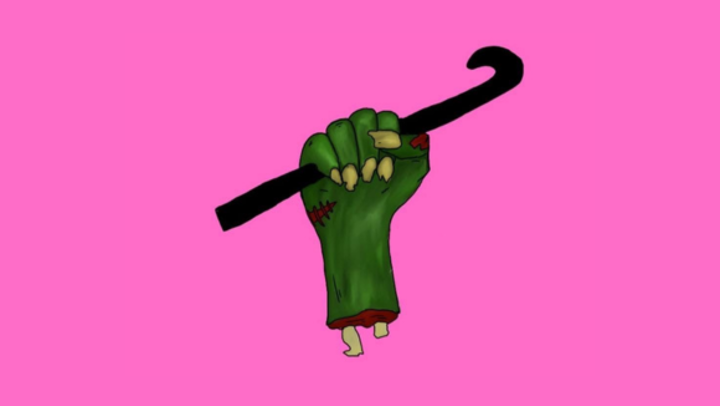 drawing of a zombie hand holding a stick