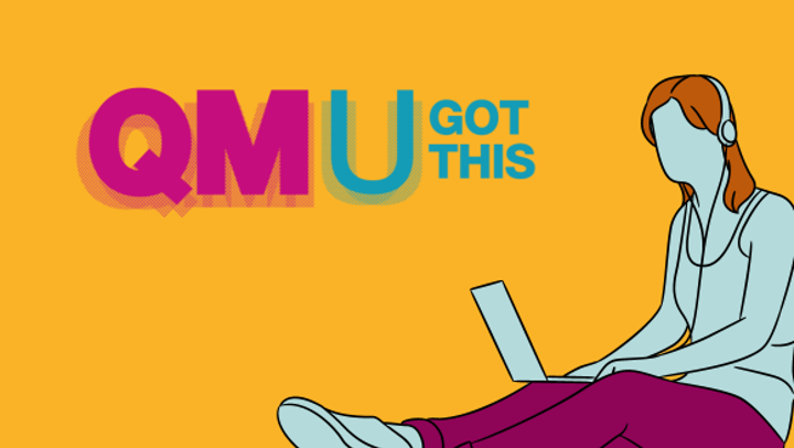Cartoon style image of a female on a laptop