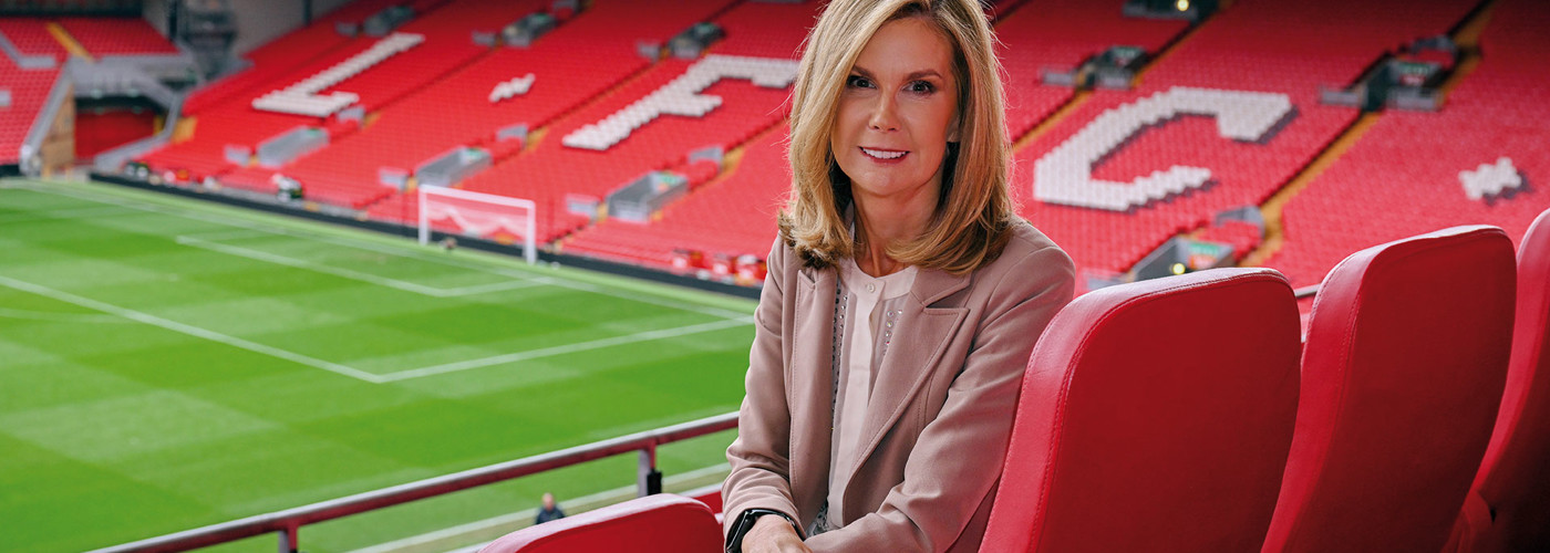 Photo of Susan Black, Director of Communications, Liverpool FC, sitting in the stadium