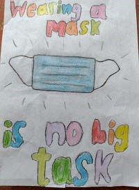 Hand drawn image by child 'Wearing a mask is no big task'