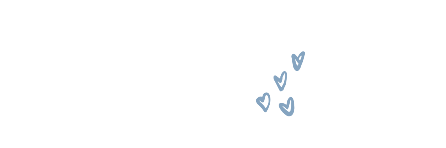A white background with four light blue hearts in a hand-drawn style grouped together on the right-hand side.
