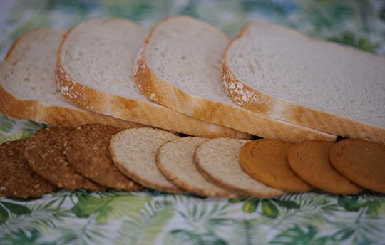 Tray of bread, biscuits and oatcakes