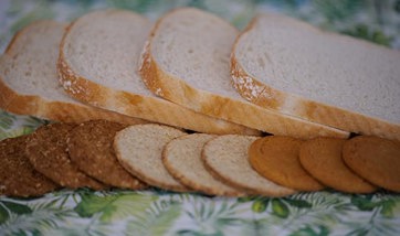 Tray of bread, biscuits and oatcakes