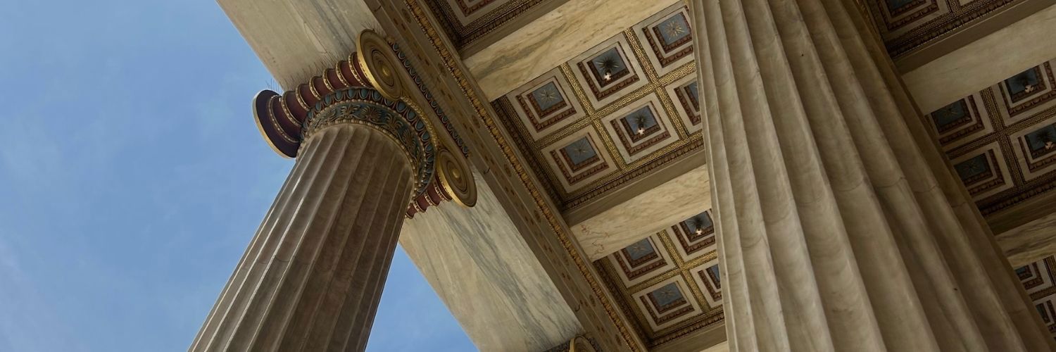 A close up view of Greek columns