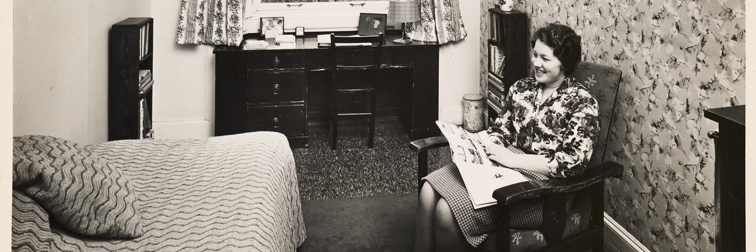 This photo from the 1969-70 prospectus detailing one of the bedrooms at the Melvin House student residence.