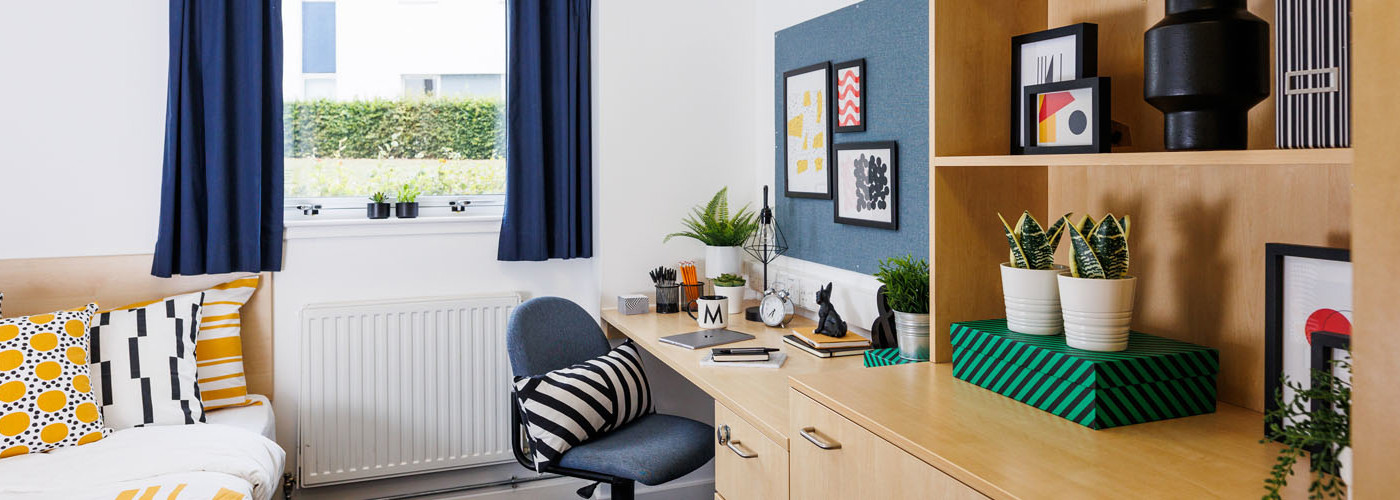 A bedroom in QMU Student Accommodation