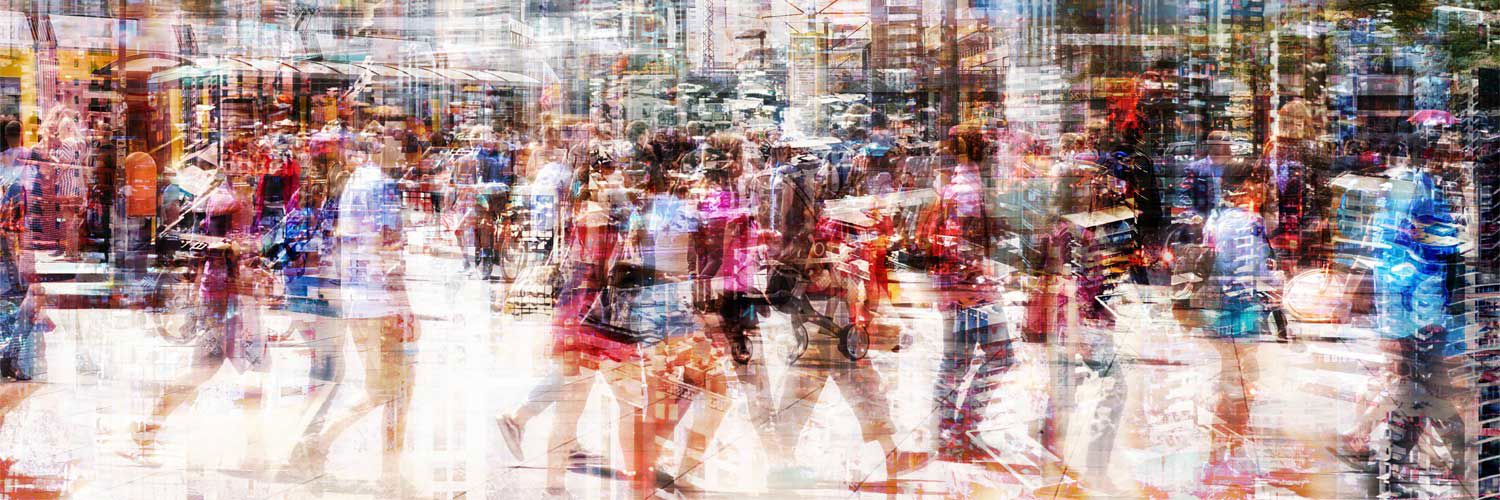 Abstract image of lots of people walking in the street