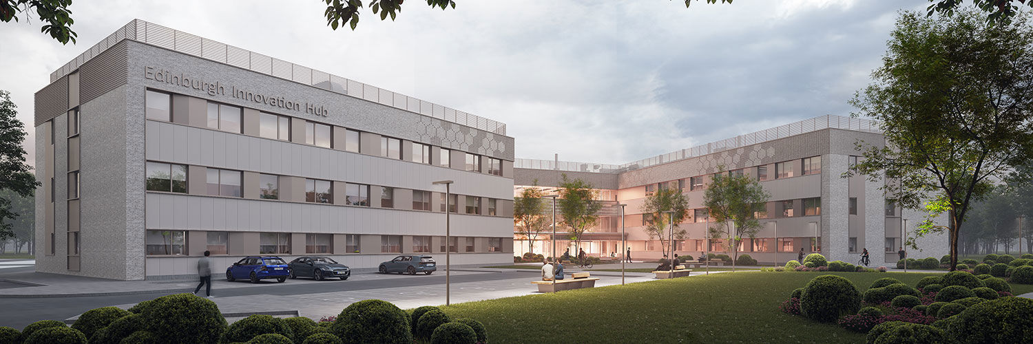 artists impression of the front of the Edinburgh Innovation Hub building