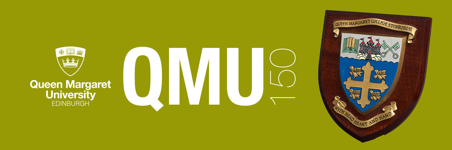A standard banner with the QMU Logo and the text "QMU150" alongside the university crest.