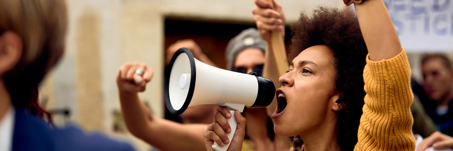 Woman in protest march